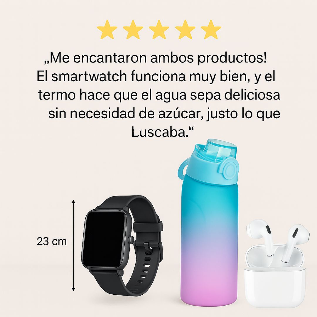 COMBO RELOJ + AUDIFONOS + TERMO DE SABOR EL COMBO PERFECTO