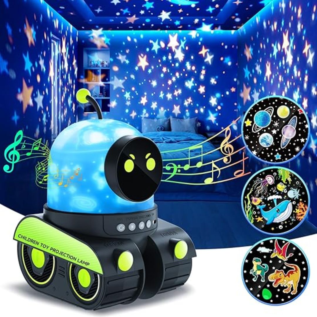 ROBOT PROYECTOR LUZ NOCTURNA Y SONIDOS RELAJANTE 360°