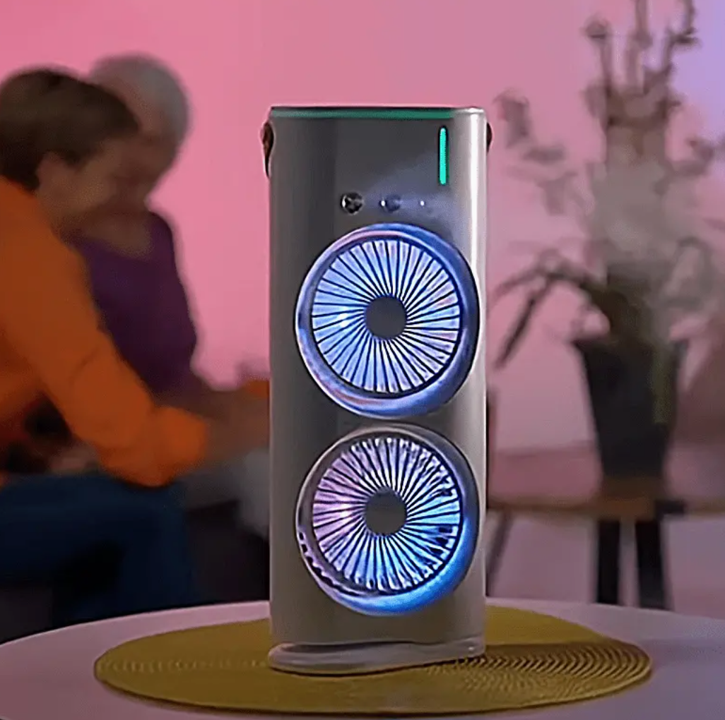 PRACTICO VENTILADOR DOBLE CABEZAL GIRATORIO