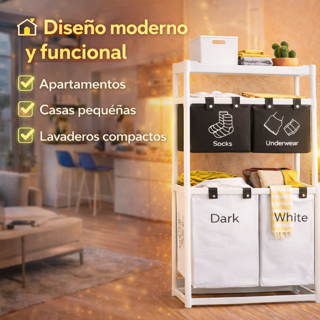 Organiza tu ropa en segundos con la canasta de ropa 4 divisiones