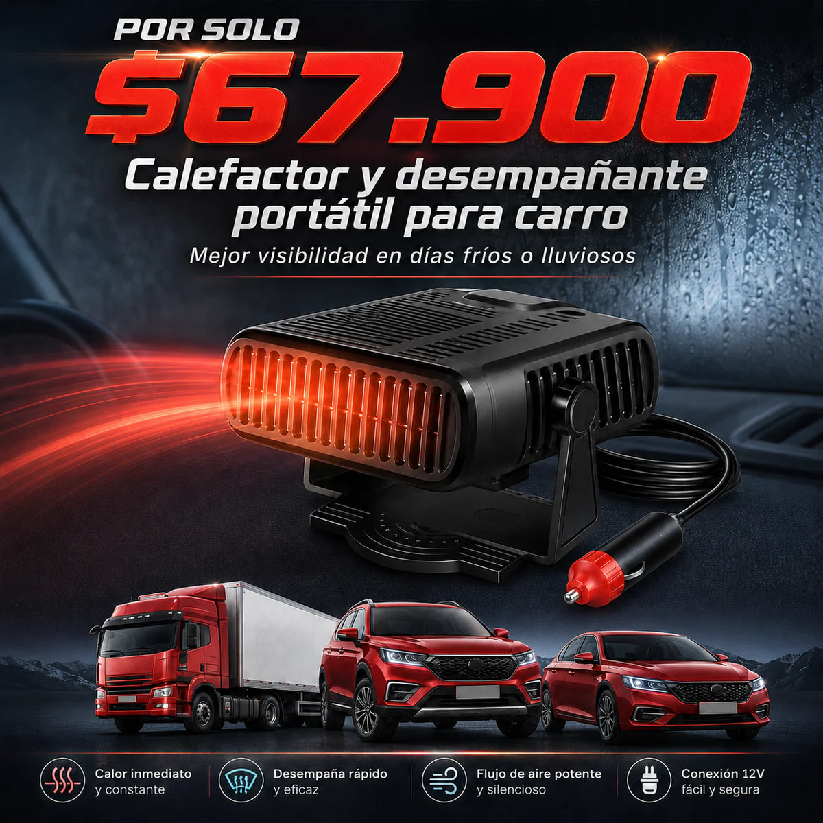 Ventilador Calefactor Portatil Carro Pro